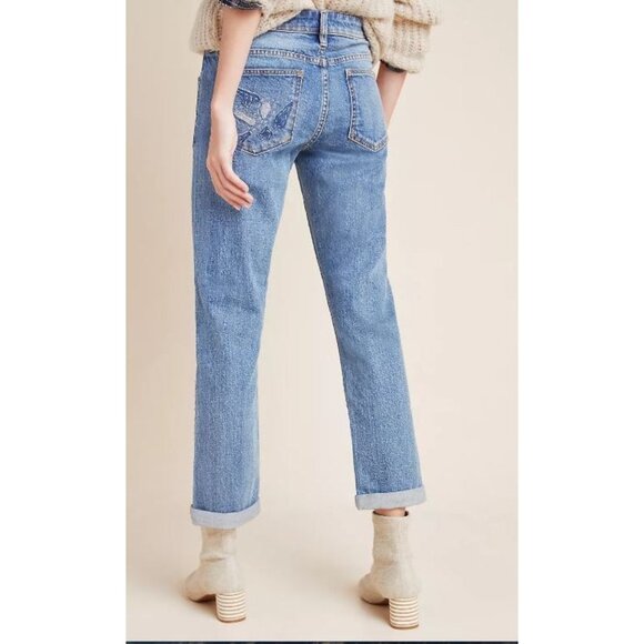 #1238 Pilcro Anthropologie NWT High Rise Embroidered Boyfriend Jeans Size 28 - Picture 3 of 5